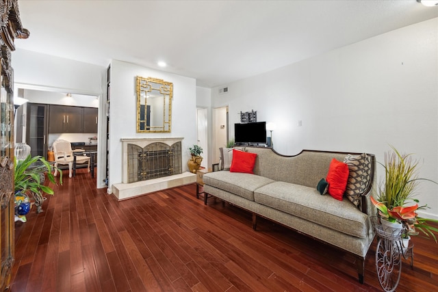 living room featuring dark hardwood / wood-style floors