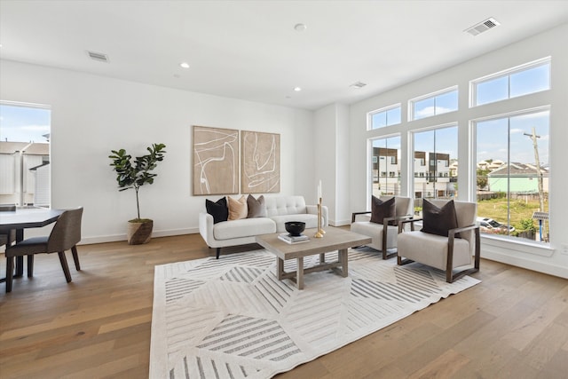 living room with light hardwood / wood-style flooring