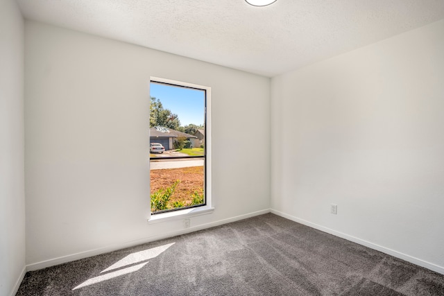 carpeted spare room with a textured ceiling