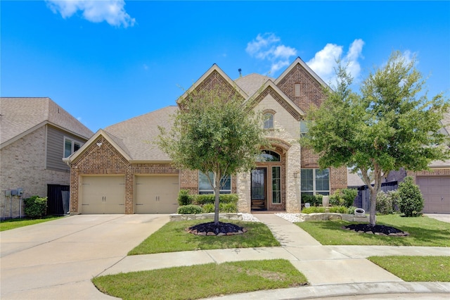 view of front of home featuring a garage and a front lawn