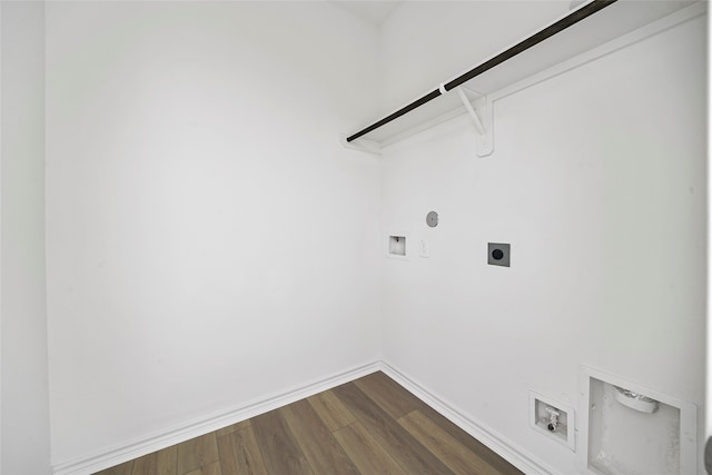 laundry room featuring gas dryer hookup, washer hookup, electric dryer hookup, and hardwood / wood-style flooring