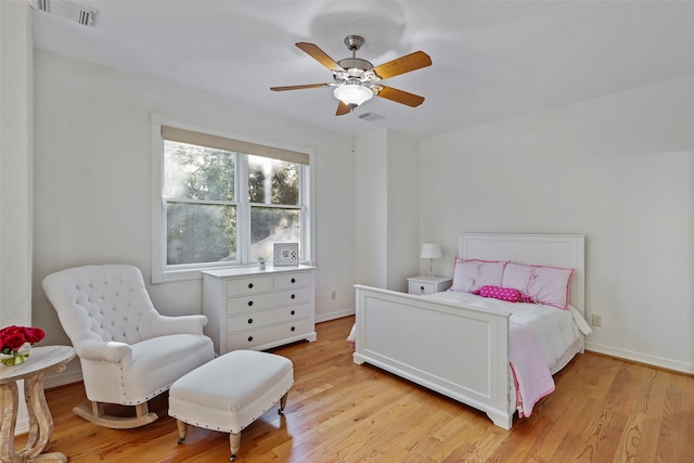 bedroom featuring ceiling fan and light hardwood / wood-style flooring