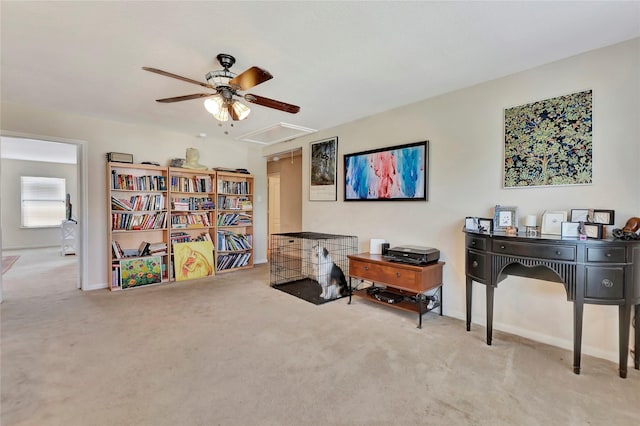 misc room featuring carpet and ceiling fan