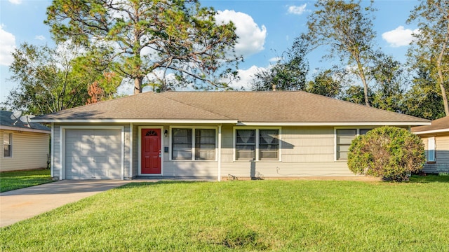131 Laurel St, Lake Jackson, TX 77566 - ranch-style house with a garage, a front lawn, roof with shingles, and concrete driveway