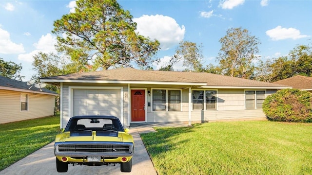 ranch-style home with a front lawn