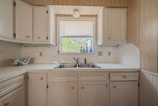 kitchen with wooden walls and sink