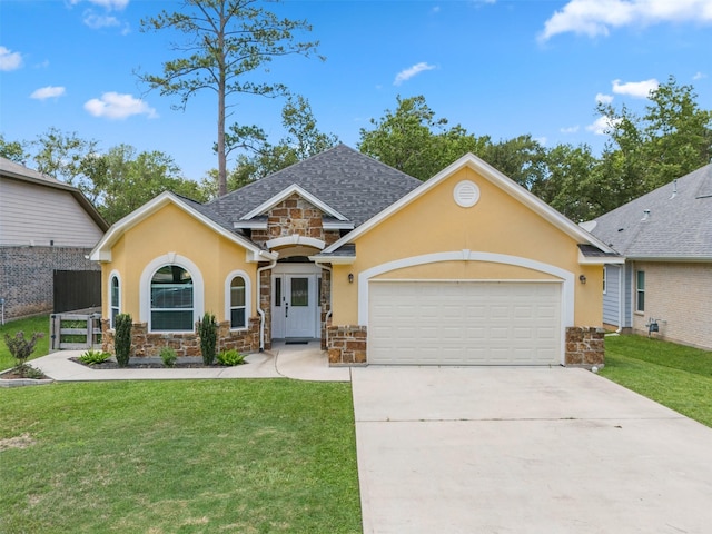 view of front facade featuring a garage and a front yard