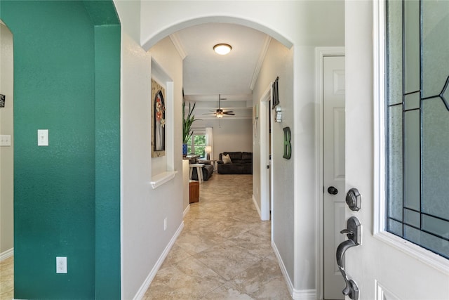 hallway with ornamental molding