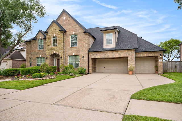 view of front of property featuring a garage and a front yard