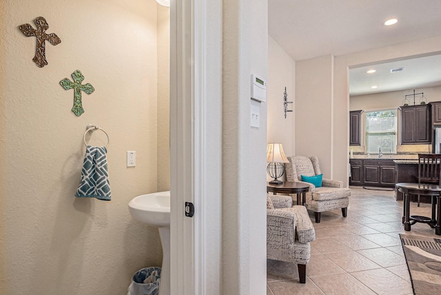 207 Cheswood Forest Pl, Montgomery, TX 77316 - bathroom with tile patterned flooring, a sink, and recessed lighting