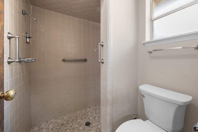 bathroom featuring a tile shower and toilet