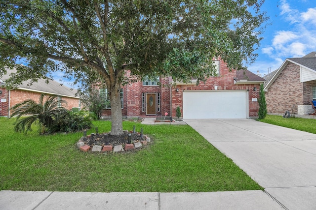 view of front facade with a garage and a front lawn