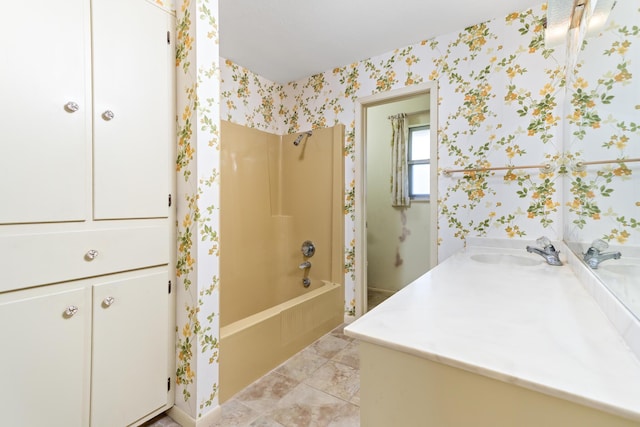 bathroom with vanity, tile patterned floors, and shower / bathtub combination