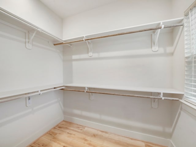 spacious closet with light hardwood / wood-style flooring