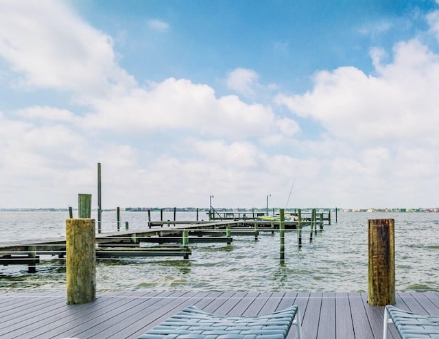 dock area with a water view