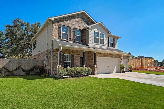 view of front facade featuring a front lawn and a garage