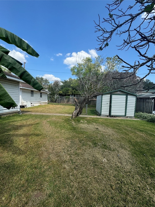 view of yard featuring a storage shed