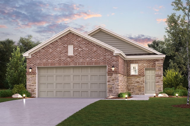 view of front facade with a lawn and a garage