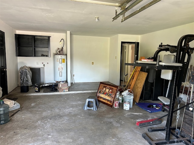 garage featuring water heater