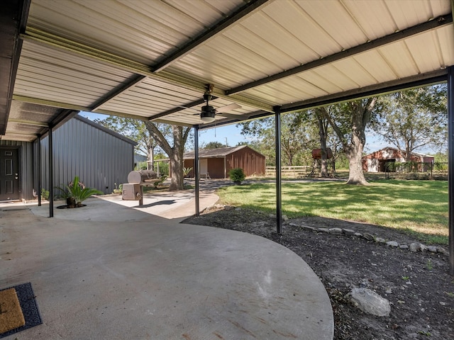 view of patio with ceiling fan