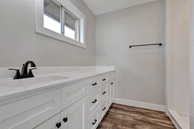 bathroom featuring wood-type flooring and vanity