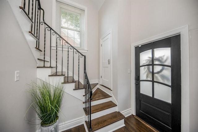 foyer entrance with dark hardwood / wood-style flooring