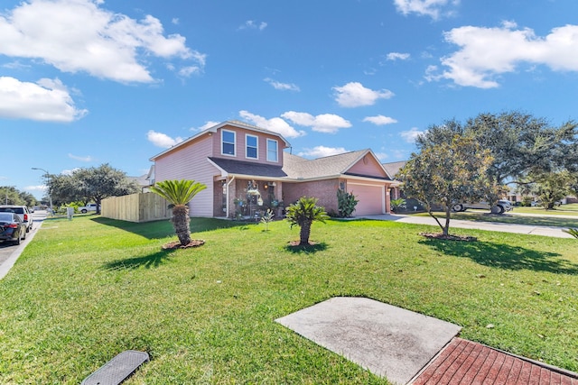 front facade with a front yard and a garage