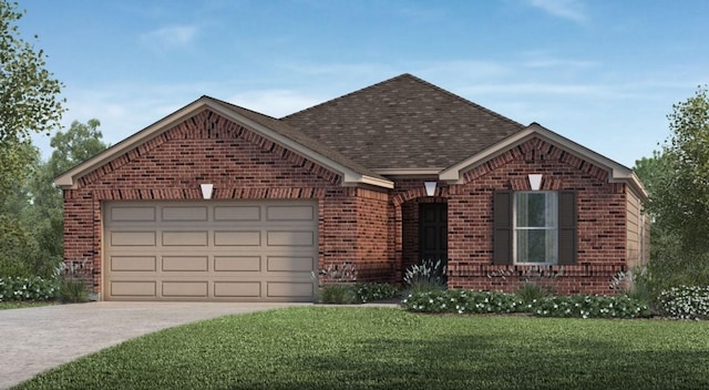 view of front of home featuring a garage and a front lawn