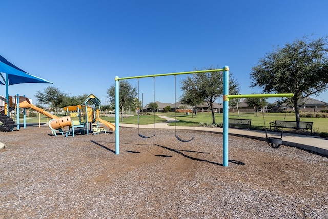 view of play area featuring a lawn