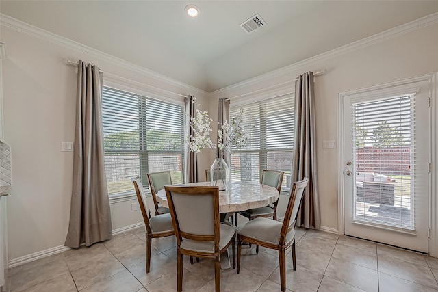 tiled dining area with ornamental molding