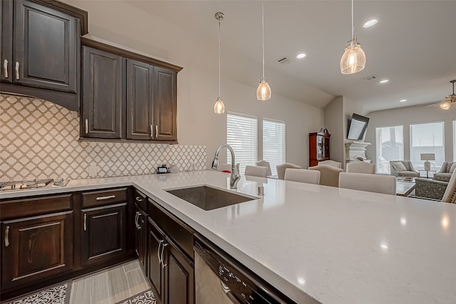 kitchen with a healthy amount of sunlight, dark brown cabinets, sink, and stainless steel appliances