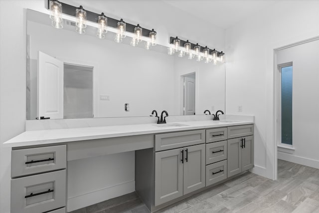 bathroom with vanity and hardwood / wood-style floors