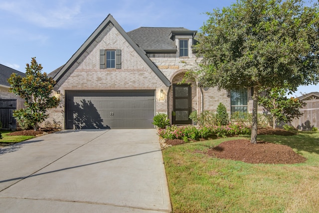 view of front of house featuring a front yard and a garage