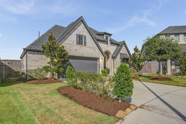 view of front of home featuring a garage and a front lawn