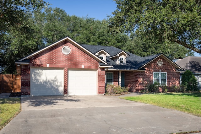 view of property with a front yard and a garage