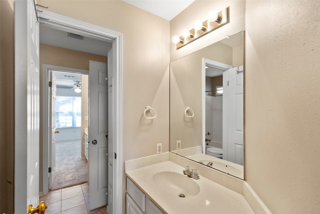 bathroom with vanity, toilet, and tile patterned floors