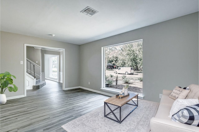 living room with hardwood / wood-style flooring