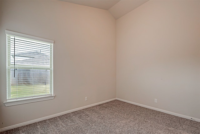 spare room with lofted ceiling, a wealth of natural light, and carpet