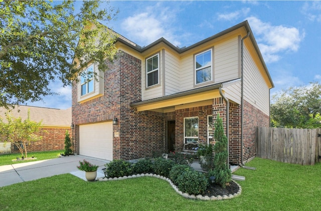 view of front facade featuring a front yard and a garage