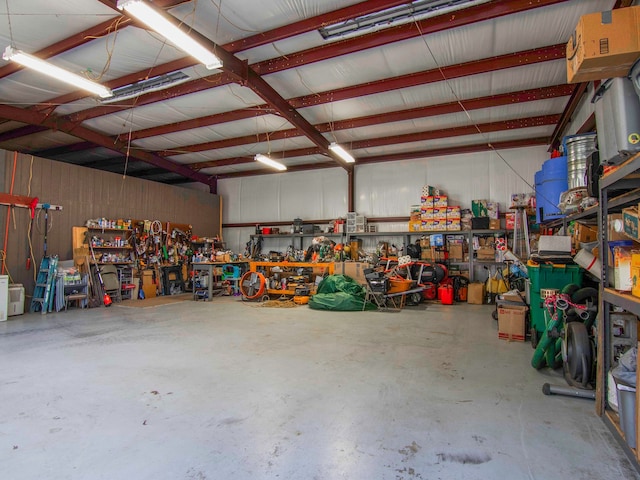 garage featuring a workshop area