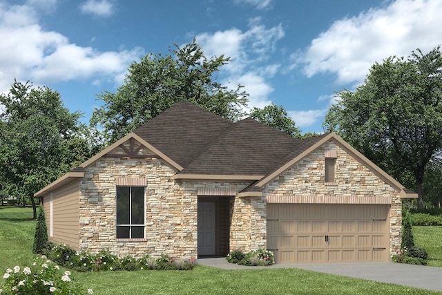 view of front facade with a garage and a front lawn