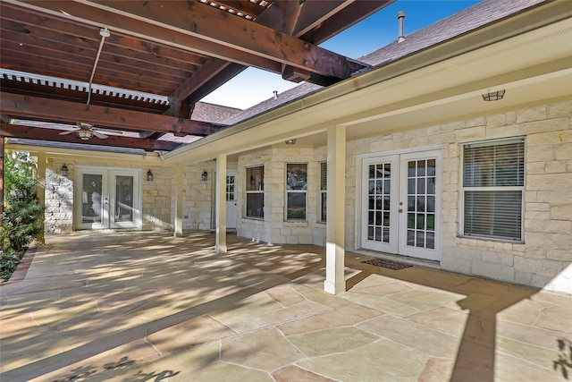 view of patio / terrace featuring french doors and ceiling fan