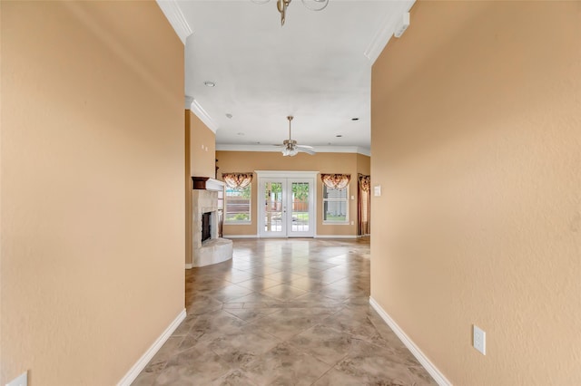 corridor featuring crown molding and french doors