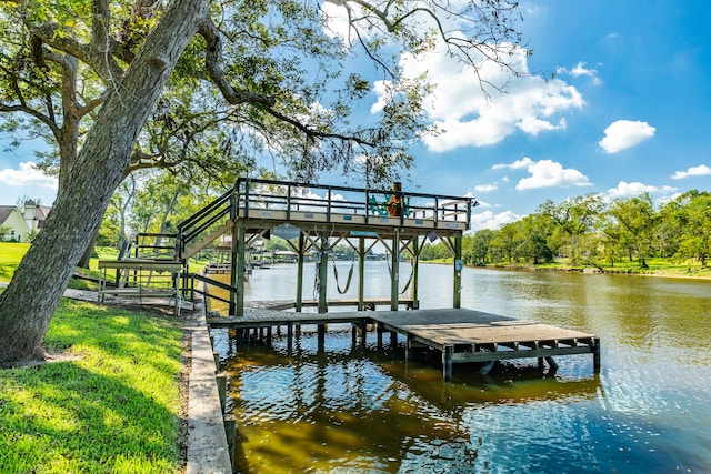 dock area featuring a water view