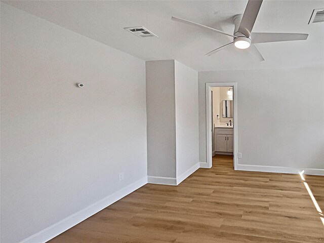 5743 Ludington Dr, Houston, TX 77035 - empty room featuring baseboards, a ceiling fan, visible vents, and light wood-style floors
