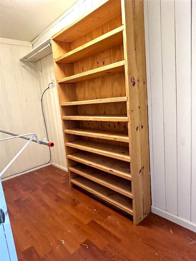 spacious closet featuring dark hardwood / wood-style flooring