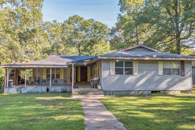 view of front of property with a front yard and a porch