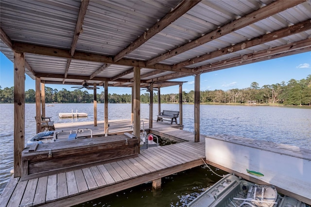 view of dock with a water view and boat lift