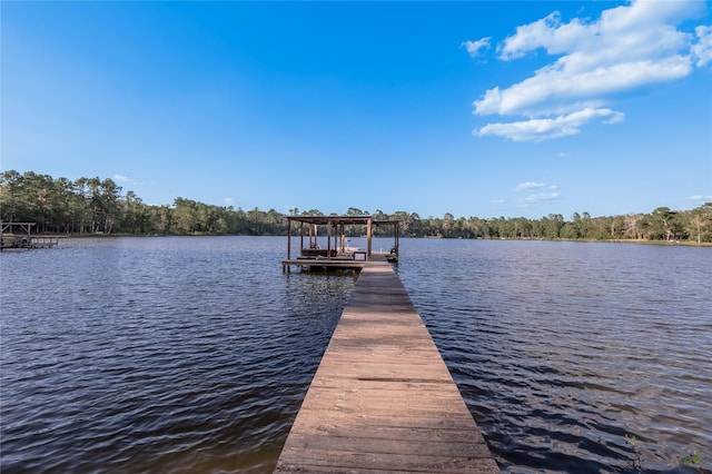 view of dock with a water view