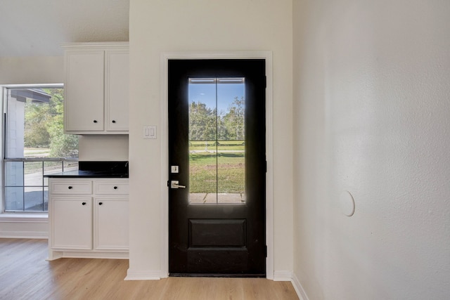 doorway featuring plenty of natural light and light hardwood / wood-style flooring